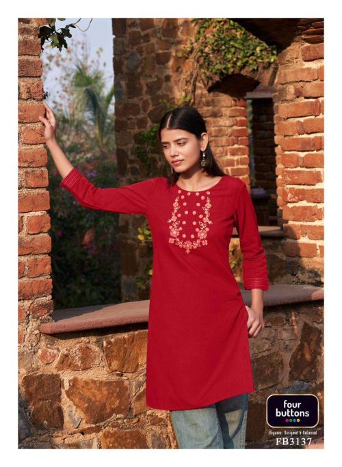 Four Bottons Tulip 3 Cotton Kurti Catalog